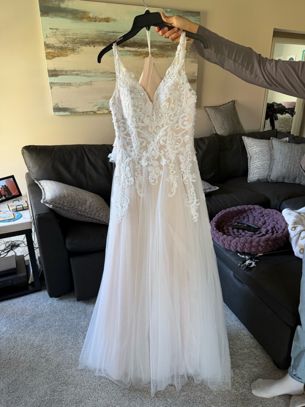 Lace Appliqué Tulle A-Line Wedding Dress in Ivory/Cashmere